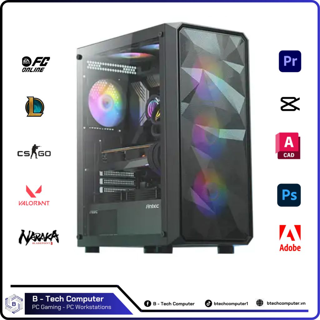 PC Gaming #118 (-I5 10400F Tray | Ram 16Gb | VGA RX580 8GD5 | SSD 256Gb | Main H510M-HVS | Nguồn 500W | Vỏ Antec AX83 RGB)