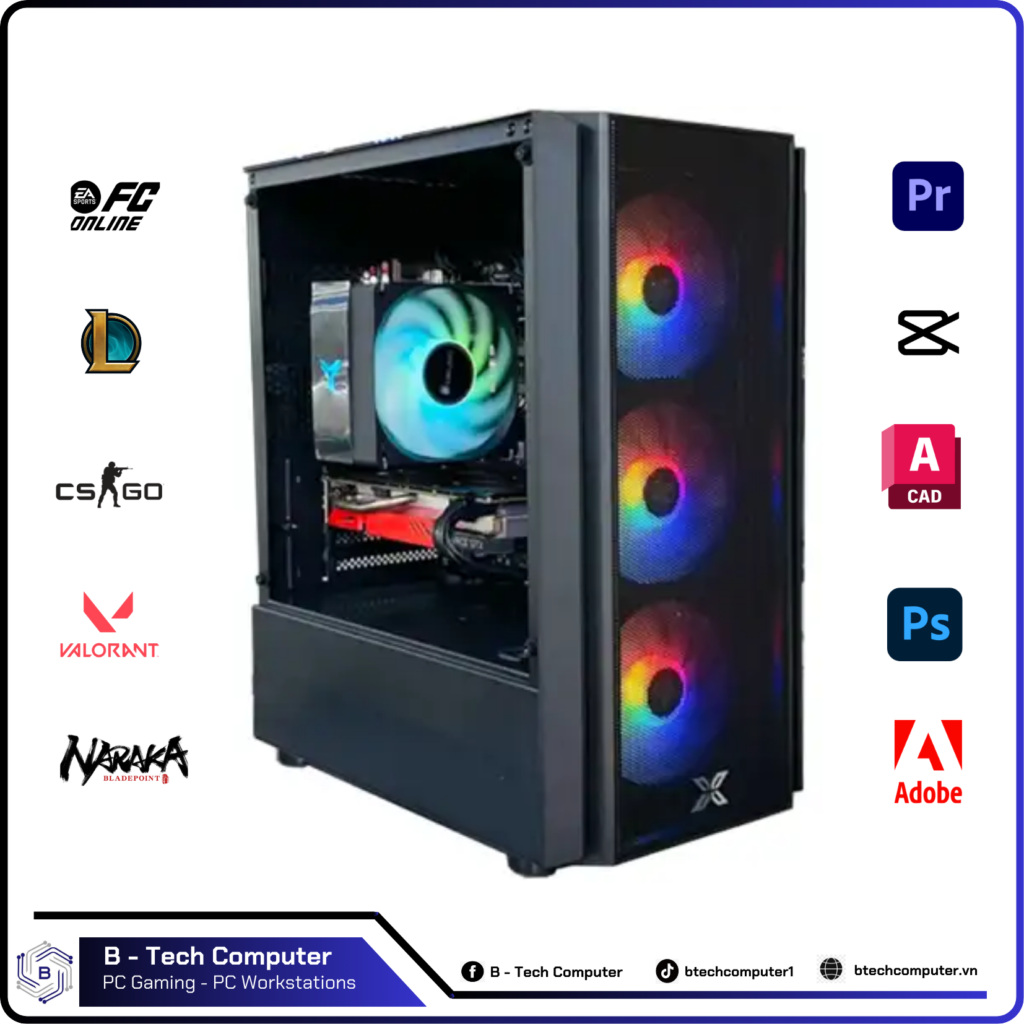 PC Gaming #106 (i3 12100F | Ram 16Gb | VGA RX 5600 6Gb | SSD 256Gb | Main H610 | Nguồn 500W | Vỏ NYX 3Fan)